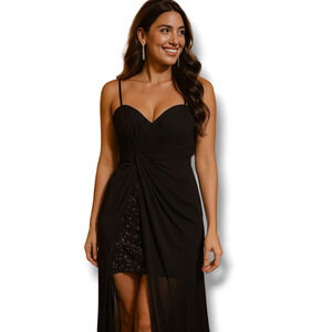 Aidan Mattox silk Gown 8 Maxi Formal strapless sheer mesh chiffon goth sequin